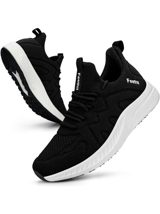 Shoes - Women's Black White Mesh Lightweight Workout Athletic Running Slip on Sneaker